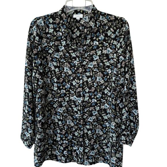 J. Jill Navy Blue floral Buttondown blouse size M - Picture 1 of 9